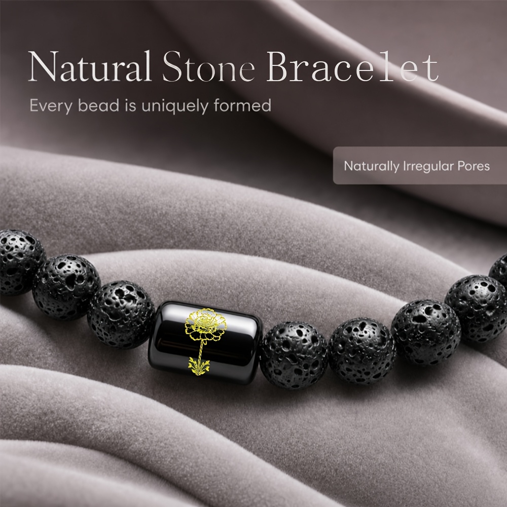 Natural Stone Beaded Bracelet with Golden Flower Leaf